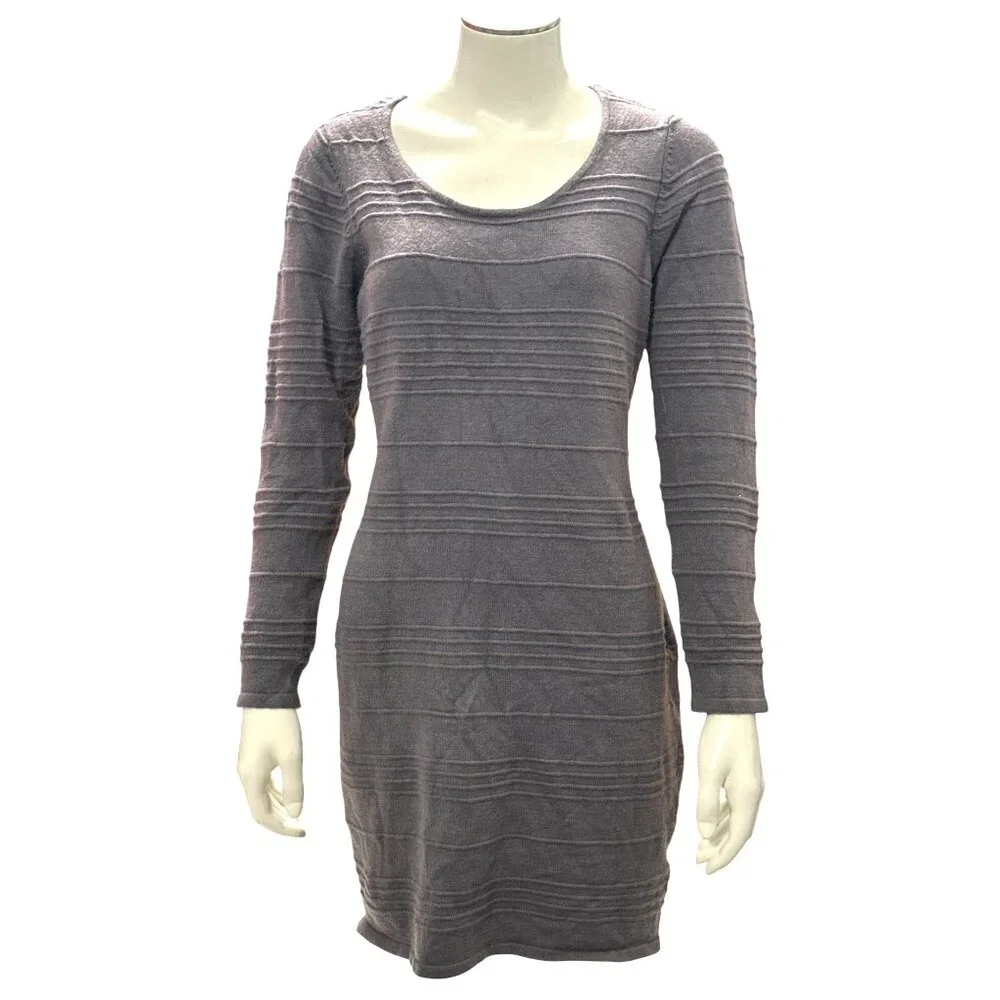 Allison Brittney Small Gray Textured Knit Long Sleeve Dress Soft Glam Open Back - Picture 2 of 10